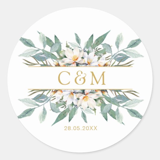 Eenvoudige, elegante eucalyptus bloemenservetten ronde sticker (Voorkant)