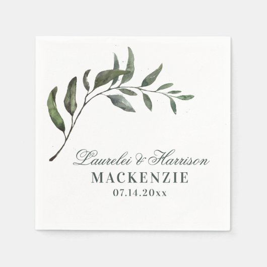 Eenvoudige Elegante Eucalyptus Branch Wedding Servet (Voorkant)