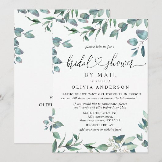 Eenvoudige Elegante Eucalyptus BRUIDS Uitnodiging  (Voorkant / Achterkant)