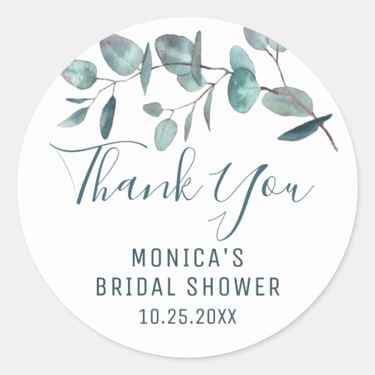 Eenvoudige Elegante Eucalyptus Dank Je Bruidsdouch Ronde Sticker (Voorkant)