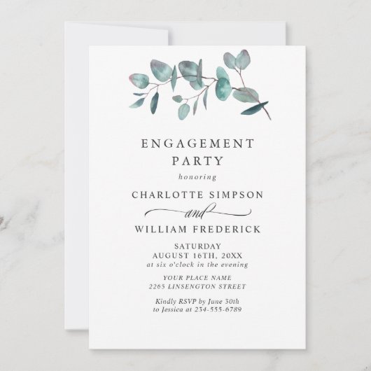 Eenvoudige Elegante Eucalyptus ENGAGEMENT PARTY Kaart (Voorkant)