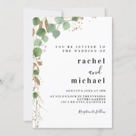 Eenvoudige elegante eucalyptus glitter-uitnodiging kaart