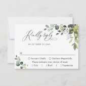 Eenvoudige Elegante Eucalyptus MAALTIJD KEUZE Brui RSVP Kaartje (Voorkant)