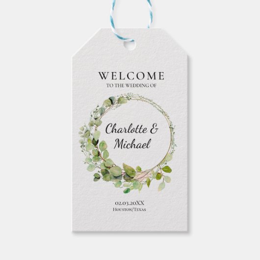 Eenvoudige, elegante eucalyptus | Trouw Welkom Cadeaulabel (Voorkant)