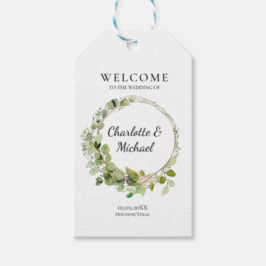 Eenvoudige elegante eucalyptus | Welkom bruiloft Cadeaulabel (Voorkant)