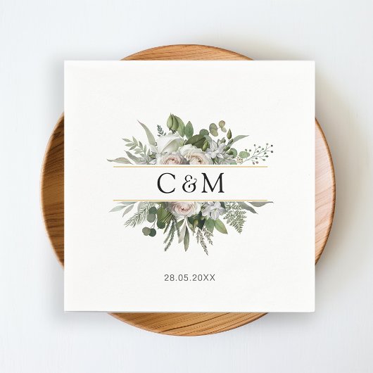 Eenvoudige, elegante eucalyptus White Roses Servet