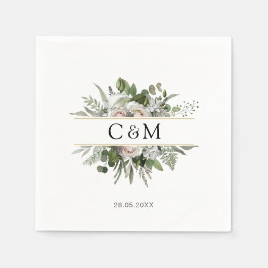 Eenvoudige, elegante eucalyptus White Roses Servet (Voorkant)