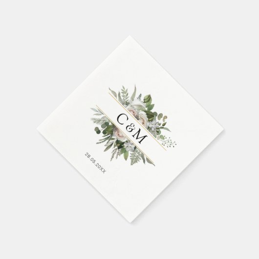 Eenvoudige, elegante eucalyptus White Roses Servet (Hoek)