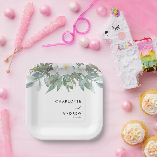 Eenvoudige, elegante eucalyptuspapieren borden papieren bordje (Feest)