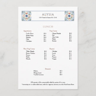 Eenvoudige Elegante Europese Tegel Restaurant Lunc Menu