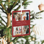 Eenvoudige Elegante Familie 4 Foto Collage Kerstmi Metalen Ornament