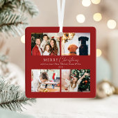 Eenvoudige Elegante Familie 4 Foto Collage Kerstmi Metalen Ornament