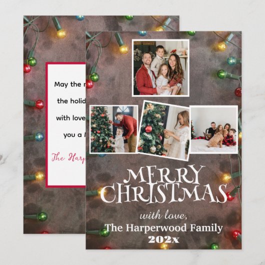 eenvoudige elegante familie kerst fotocollege feestdagenkaart (Voorkant / Achterkant)