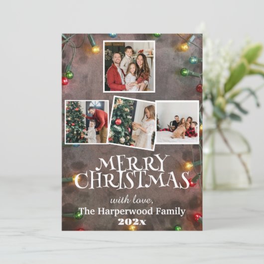 eenvoudige elegante familie kerst fotocollege feestdagenkaart (Staand voorkant)