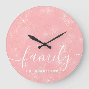 Eenvoudige elegante familie tekst roze grote klok