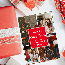 Eenvoudige elegante familie Vrolijk kerstfeest 2 F Folie Feestdagenkaart