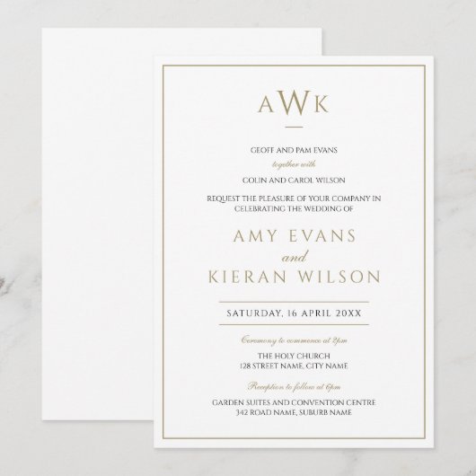 Eenvoudige Elegante Faux Gold Classic Monogram Huw Kaart (Voorkant / Achterkant)