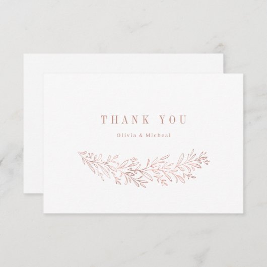 Eenvoudige elegante faux roos vergulde botanische bedankkaart (Voorkant / Achterkant)