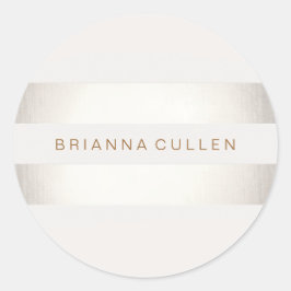 Eenvoudige elegante FAUX Silver en White Striped Ronde Sticker