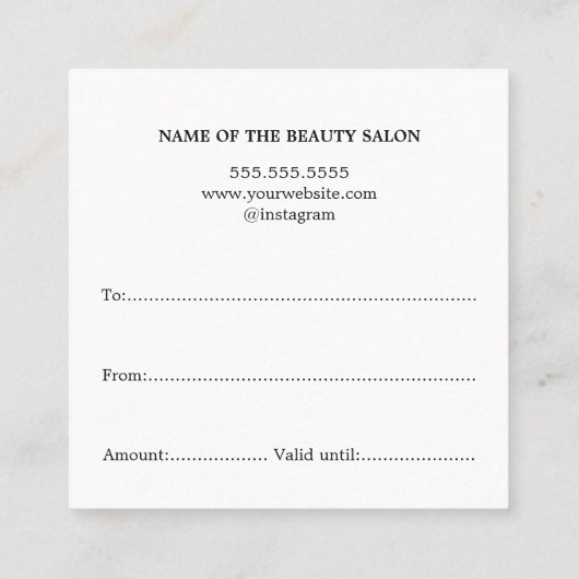 Eenvoudige Elegante Faux Zilveren Schoonheid Salon Vierkante Visitekaartje (Achterkant)