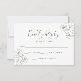 Eenvoudige Elegante Flora Hoeken Trouw Sage RSVP Kaartje