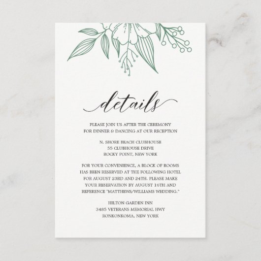 Eenvoudige Elegante Floral Wedding Mint Enclosure  Informatiekaartje (Voorkant)