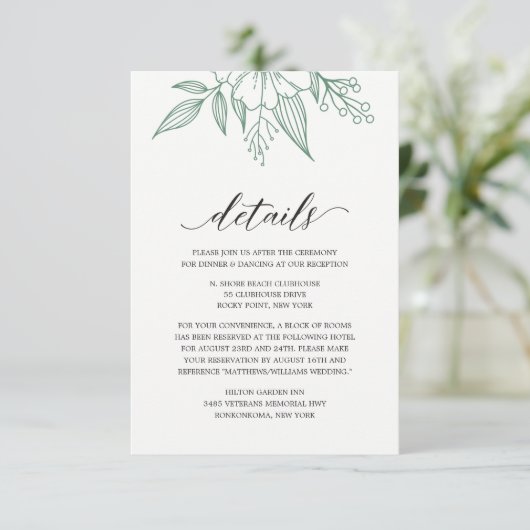 Eenvoudige Elegante Floral Wedding Mint Enclosure  Informatiekaartje (Staand voorkant)