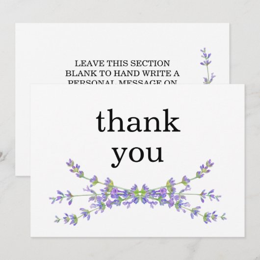 Eenvoudige elegante florale minimalistische lavend bedankkaart (Voorkant / Achterkant)