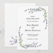Eenvoudige elegante florale minimalistische lavend save the date (Voorkant / Achterkant)