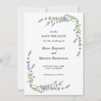 Eenvoudige elegante florale minimalistische lavend save the date
