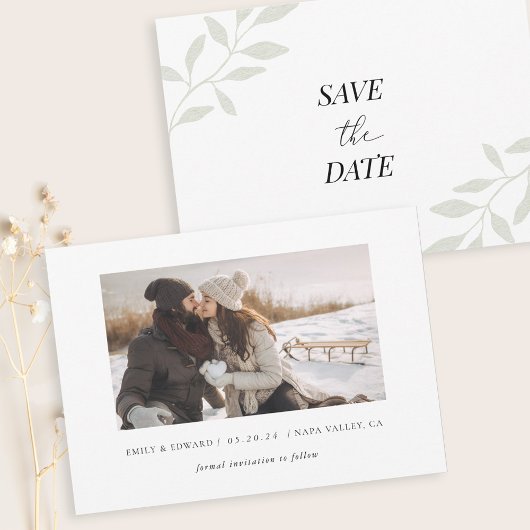 Eenvoudige Elegante Foliage Photo Save the Date