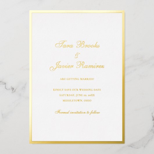 Eenvoudige Elegante Formele Huwelijk Sla de Datum  Folie Uitnodiging (Voorkant)