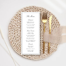 Eenvoudige Elegante Formele Witte & Zwarte Trouwda Menu