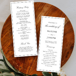 Eenvoudige Elegante Formele Witte & Zwarte Trouwda Programmakaart