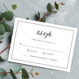 Eenvoudige Elegante Formele Witte & Zwarte Trouwda RSVP Kaartje