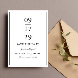 Eenvoudige Elegante Formele Witte & Zwarte Trouwda Save The Date