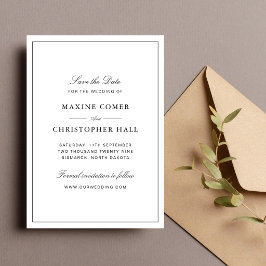 Eenvoudige Elegante Formele Witte & Zwarte Trouwda Save The Date