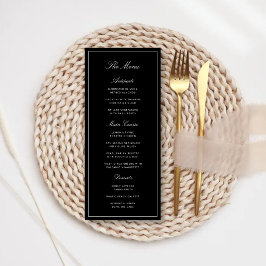 Eenvoudige Elegante Formele Zwarte & Witte Bruilof Menu