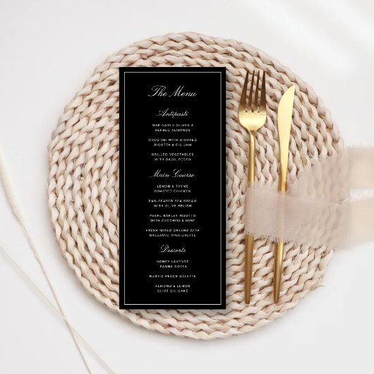Eenvoudige Elegante Formele Zwarte & Witte Bruilof Menu