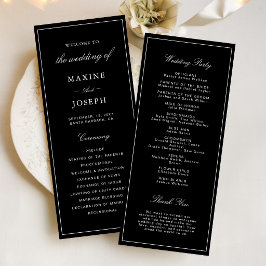 Eenvoudige Elegante Formele Zwarte & Witte Bruilof Programmakaart