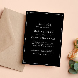 Eenvoudige Elegante Formele Zwarte & Witte Bruilof Save The Date
