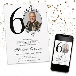 Eenvoudige elegante foto 60e verjaardag Surprise P Kaart