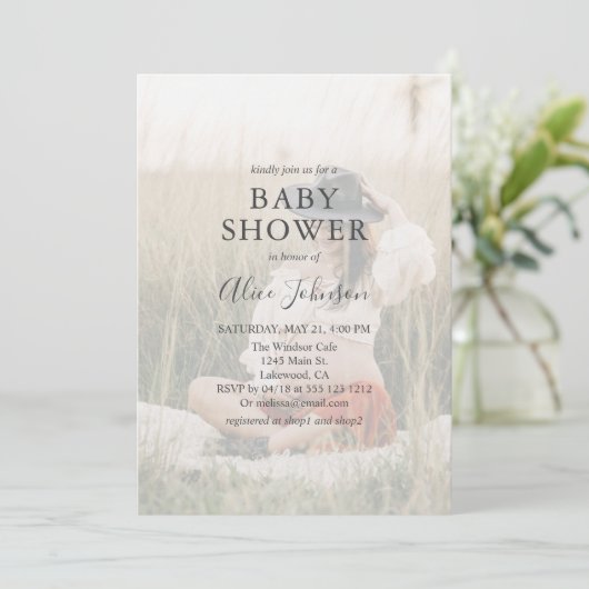 Eenvoudige elegante foto Baby shower uitnodiging (Staand voorkant)