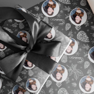 Eenvoudige elegante foto Black Christmas Cadeaupapier