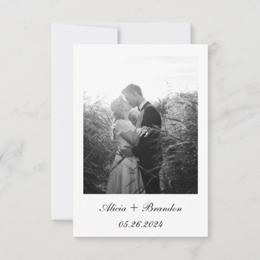 Eenvoudige elegante foto Black White Text Wedding Save The Date (Voorkant)