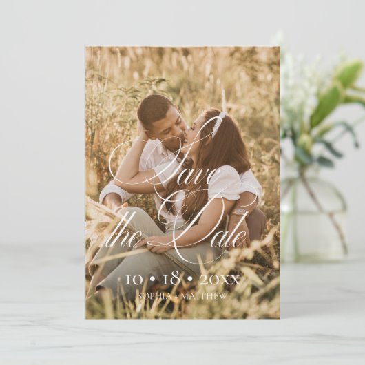 Eenvoudige Elegante Foto Bruiloft Bewaar De Datum Save The Date (Staand voorkant)