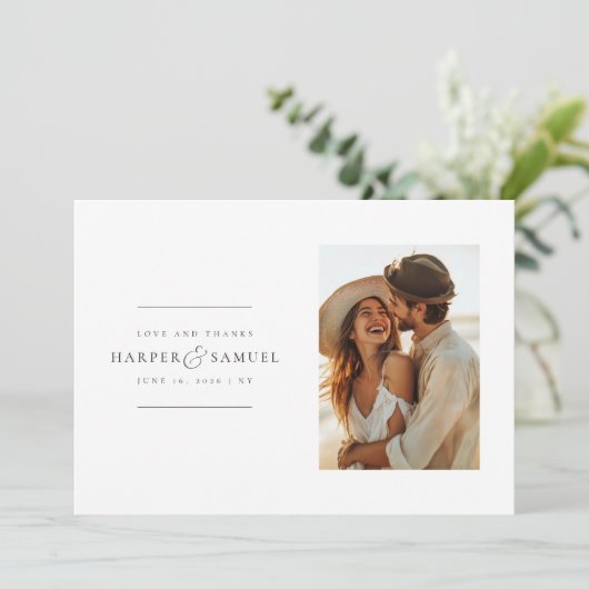 Eenvoudige elegante foto bruiloft dank u kaart een (Staand voorkant)