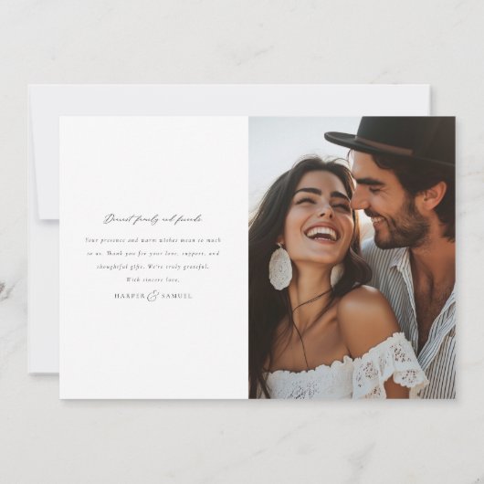 Eenvoudige elegante foto bruiloft dank u kaart een (Achterkant)