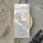 Eenvoudige elegante foto bruiloft menu<br><div class="desc">Trendy foto overlay zwart-wit minimalistische typografie aangepaste tekst sjabloon bruiloft menukaart.</div>