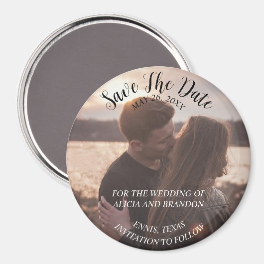 Eenvoudige elegante foto bruiloft moderne rustieke magneet (Voorkant / Achterkant)